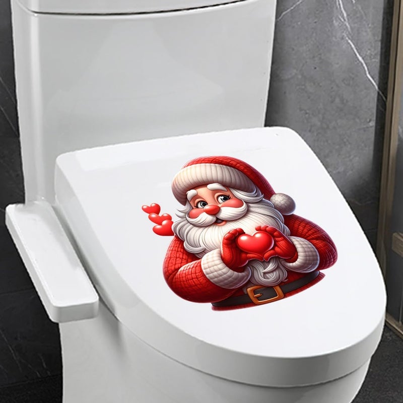 Iprokiu Christmas Toilet Sticker Funny Christmas Santa Claus Snowman Elf Toilet Seat Cover Decoration Waterproof Toilet Seat Lid Decal Bathroom Wall Sticker (Heart Santa Claus) - Image 3